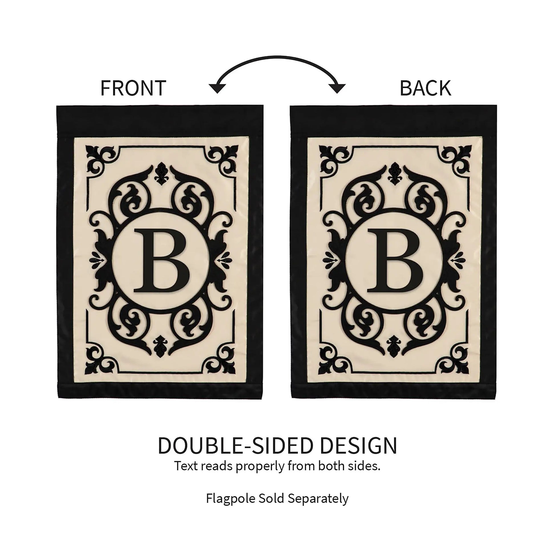 Cambridge Monogram Applique Flag B by Evergreen Enterprises, beige flag with black frame, on Tampa Home & Garden Store