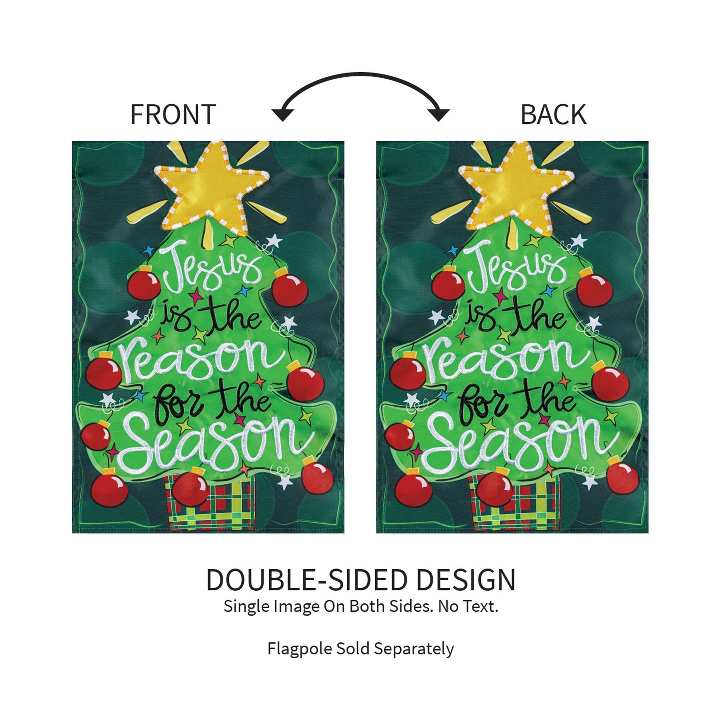 Jesus Is the Reason Christmas Garden Flag, green double-sided applique by Evergreen on Tampa Home & Garden Store