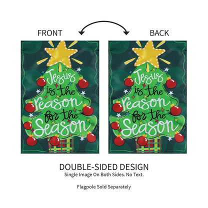 Jesus Is the Reason Christmas Garden Flag, green double-sided applique by Evergreen on Tampa Home & Garden Store