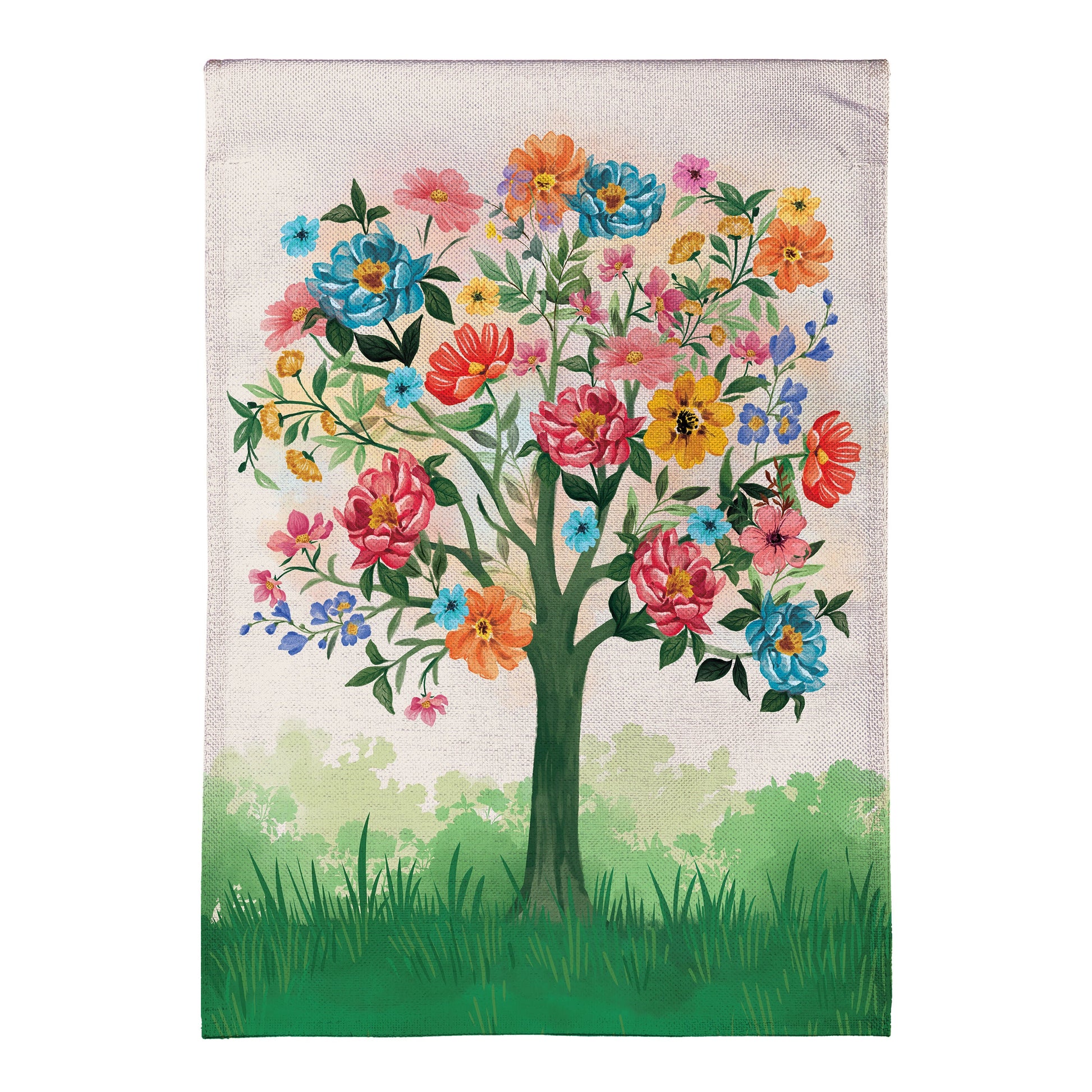 Burlap Garden Flag Blooming Tree of Life with colorful blooms by Evergreen Enterprises on Tampa Home & Garden Store