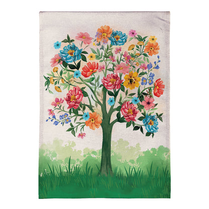 Burlap Garden Flag Blooming Tree of Life with colorful blooms by Evergreen Enterprises on Tampa Home & Garden Store