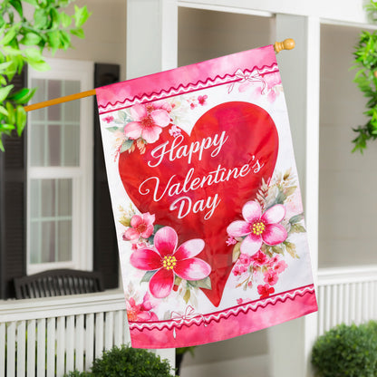 Happy Valentine’s Day Heart Applique House Flag pink floral Evergreen Enterprises flag on Tampa Home & Garden Store