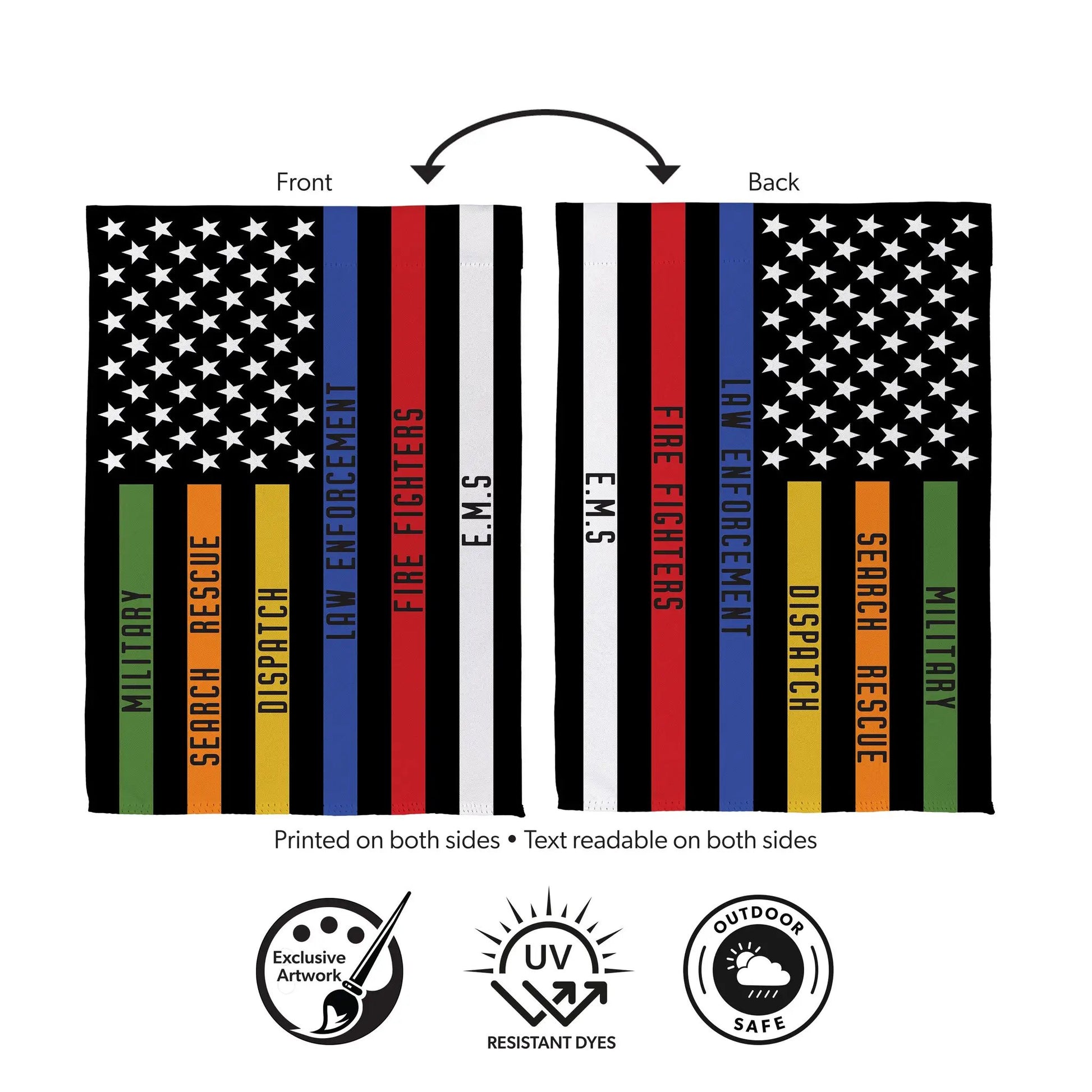 Responders Thin Line Garden Suede Flag by Evergreen, double-sided with American flag on Tampa Home & Garden Store