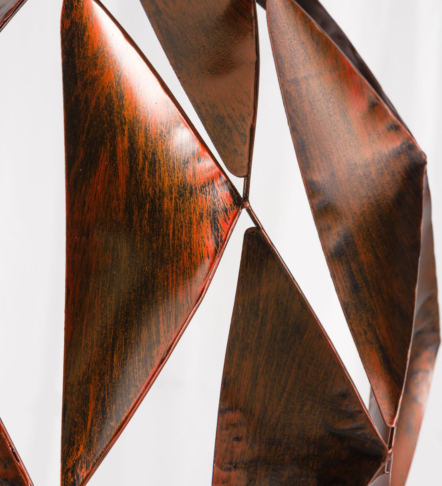 Harlequin Ball Wind Spinner wooden panels in dark red-brown finish on Tampa Home & Garden Store