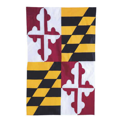 Maryland State Flag Garden Applique Flag with maroon fleur-de-lis and diag gold/black panels on Tampa Home & Garden Store