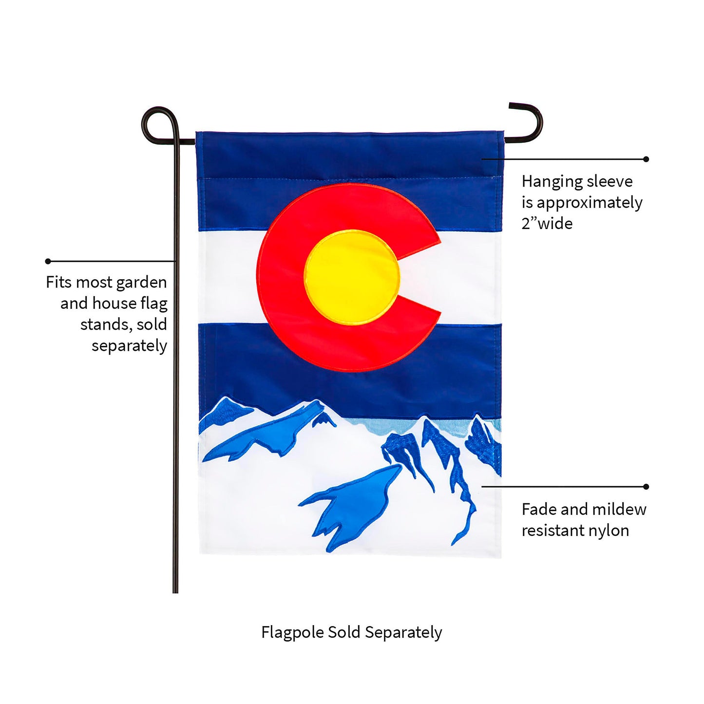 Colorado State Garden Applique Flag with blue header and red C on Tampa Home & Garden Store