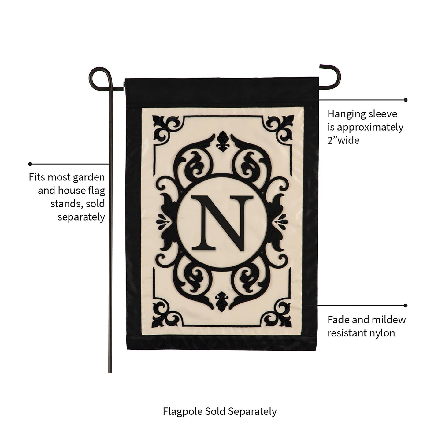 Cambridge Monogram Flag N on beige center with black N, black border on Tampa Home & Garden Store