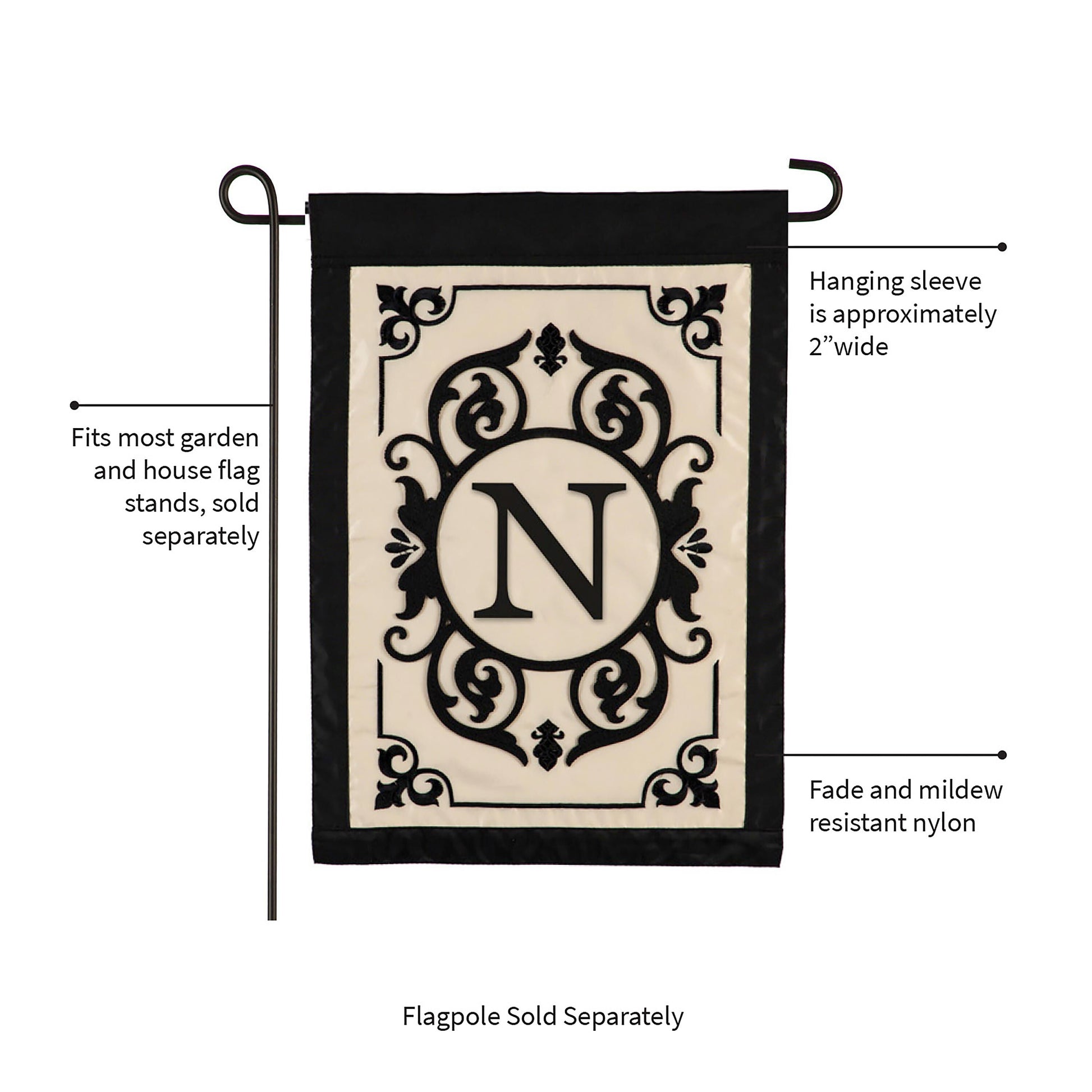 Cambridge Monogram Flag N on beige center with black N, black border on Tampa Home & Garden Store
