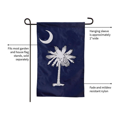 South Carolina garden applique flag with white palmetto tree and crescent on navy nylon on Tampa Home & Garden Store