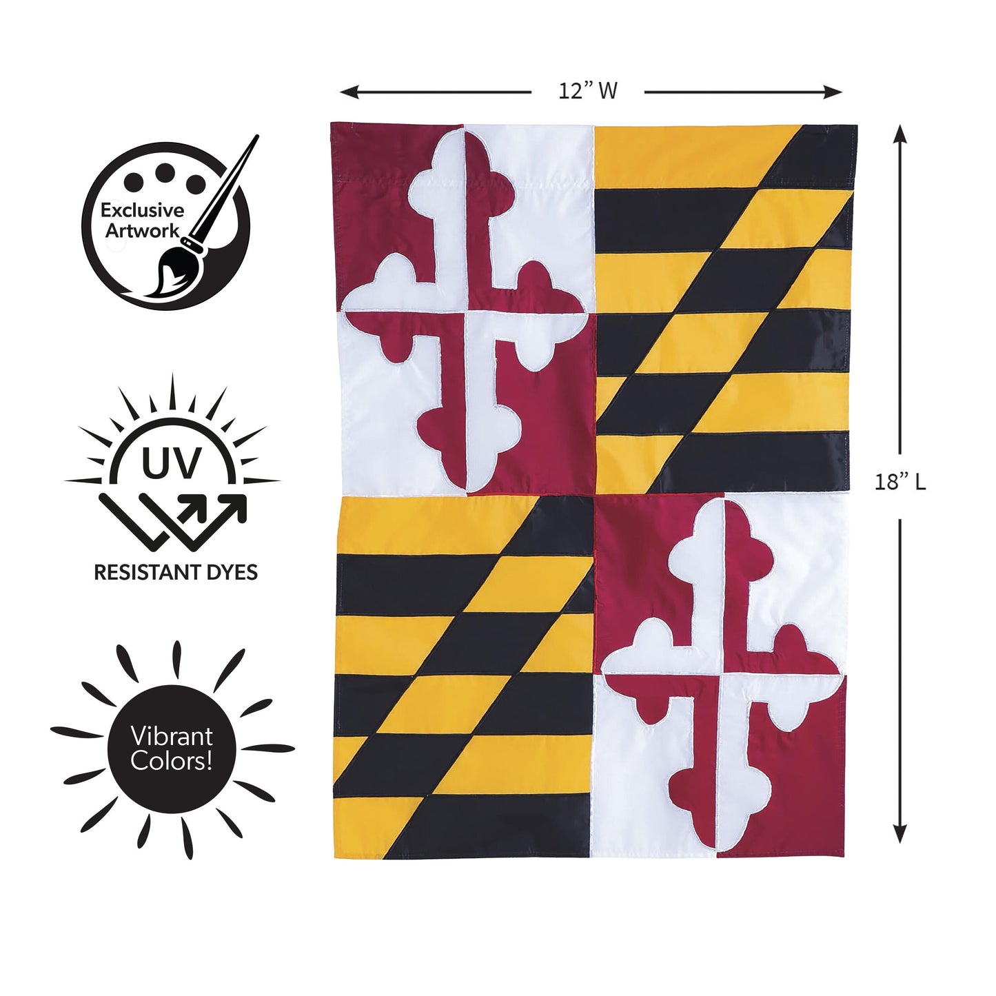 Maryland State Flag garden applique flag by Evergreen Enterprises 12W x 18L on Tampa Home & Garden Store