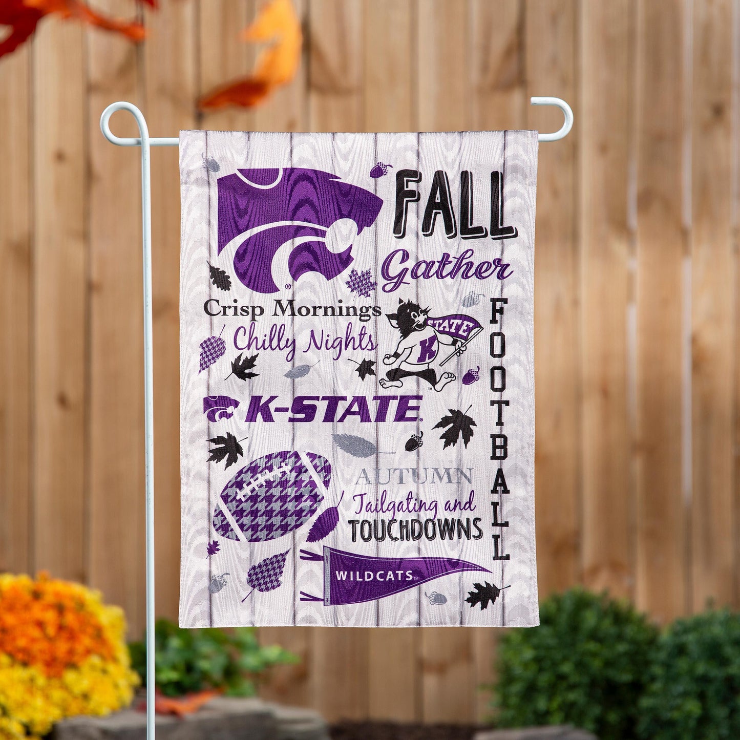 Moire flag Kansas State University with purple K-State logo and Wildcats, Fall Seasonal on Tampa Home & Garden Store