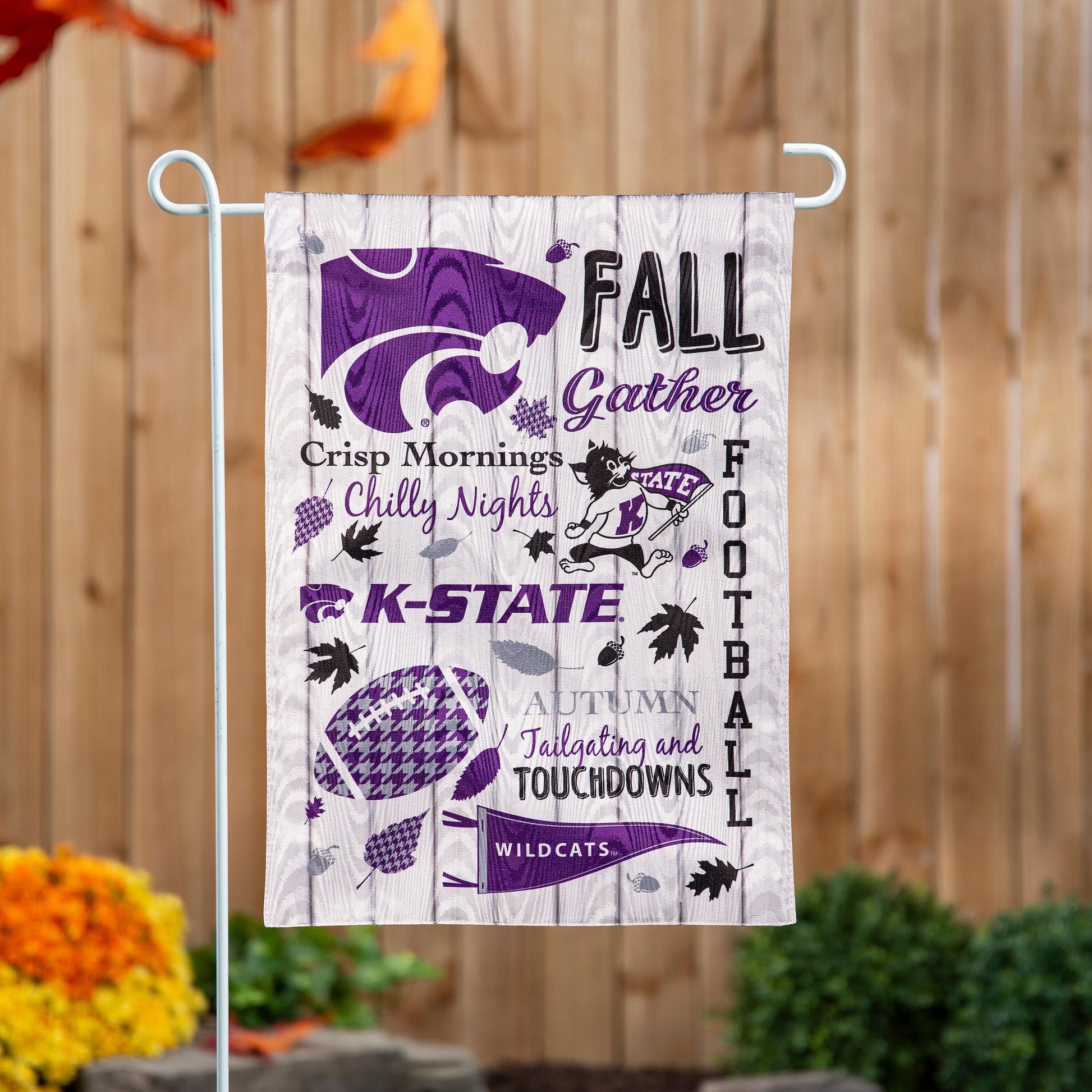 Moire flag Kansas State University with purple K-State logo and Wildcats, Fall Seasonal on Tampa Home & Garden Store