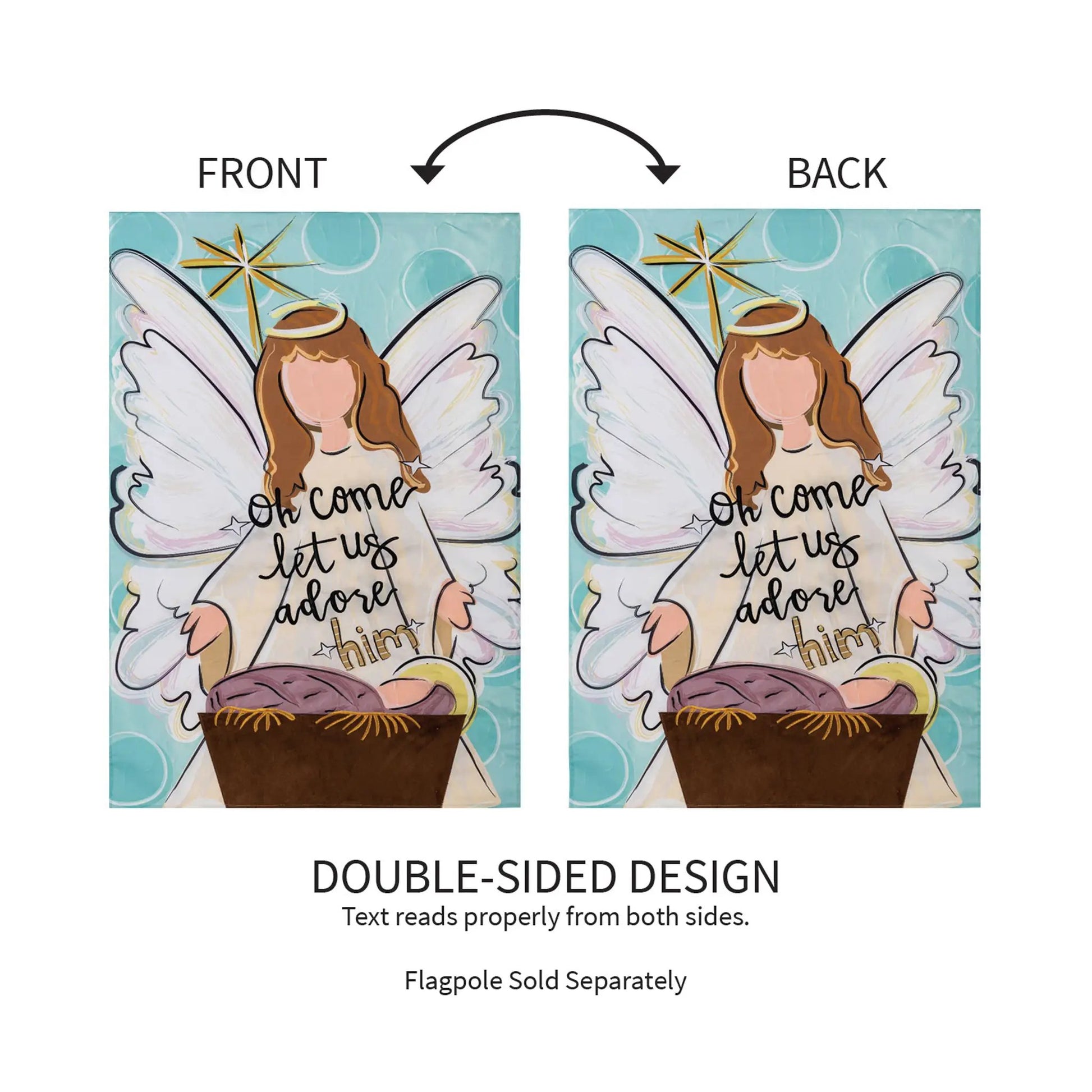 Oh Come Let Us Adore Him applique garden flag pair, Evergreen, double-sided design on Tampa Home & Garden Store