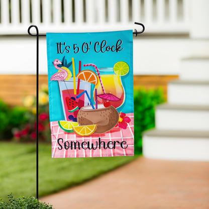 It's 5 O' Clock Somewhere applique garden flag turquoise with cocktail graphics on Tampa Home & Garden Store