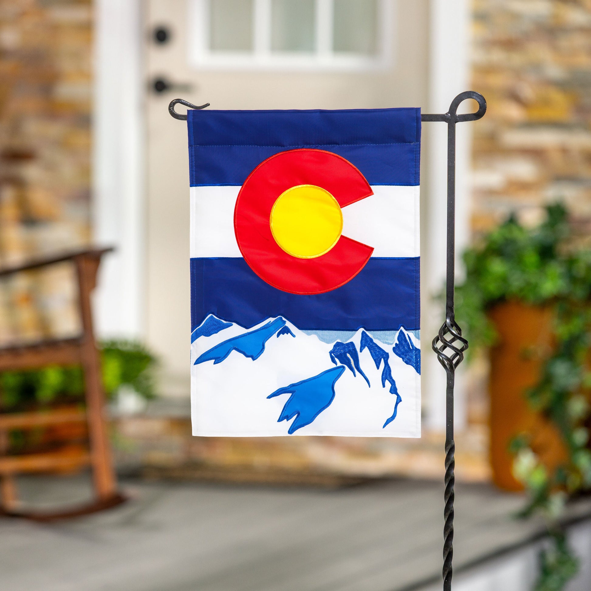 Colorado State Garden Applique Flag blue Colorado motif on metal yard stake on Tampa Home & Garden Store