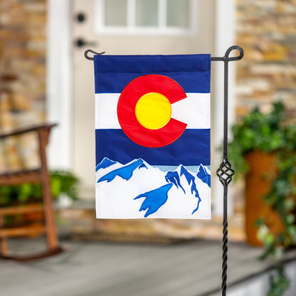 Colorado State Garden Applique Flag blue Colorado motif on metal yard stake on Tampa Home & Garden Store