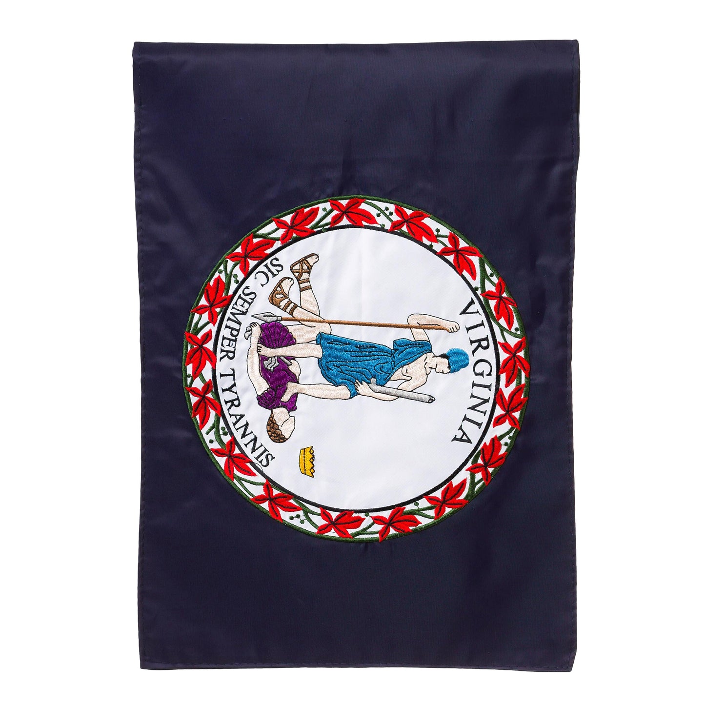 Virginia State Flag garden applique flag by Evergreen Enterprises on navy field with round seal on Tampa Home & Garden Store