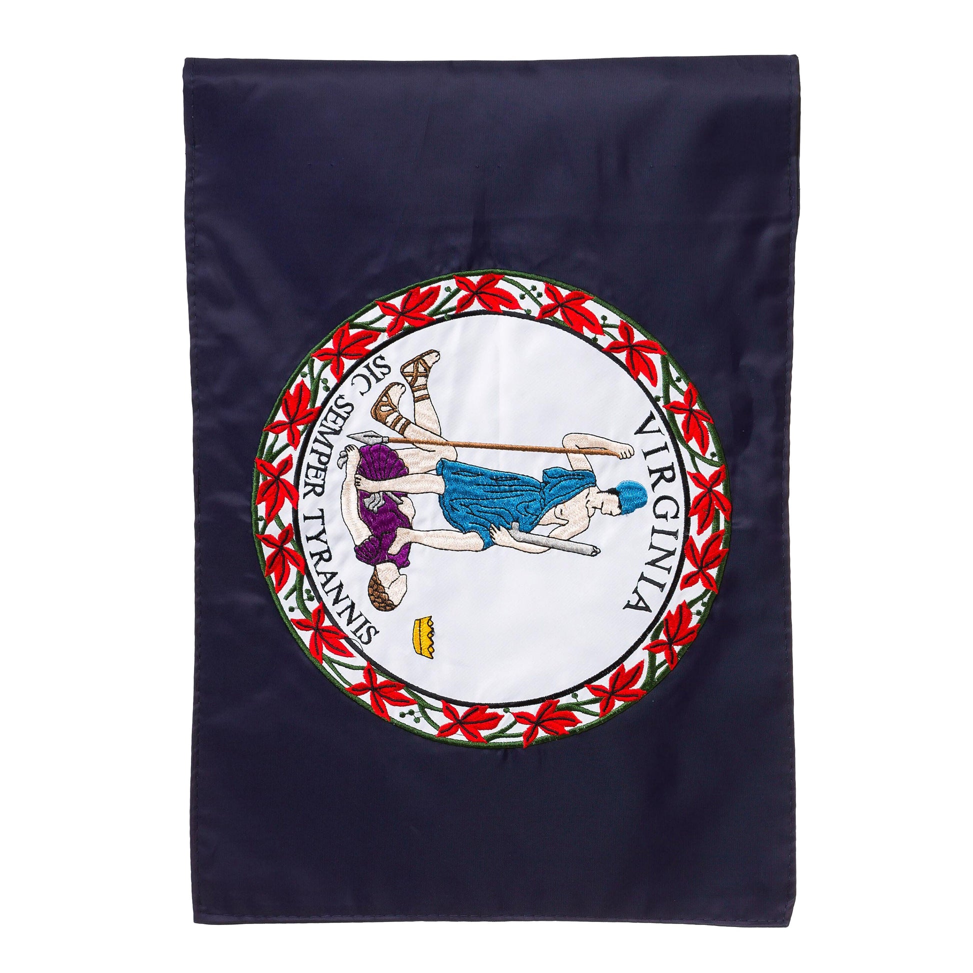Virginia State Flag garden applique flag by Evergreen Enterprises on navy field with round seal on Tampa Home & Garden Store