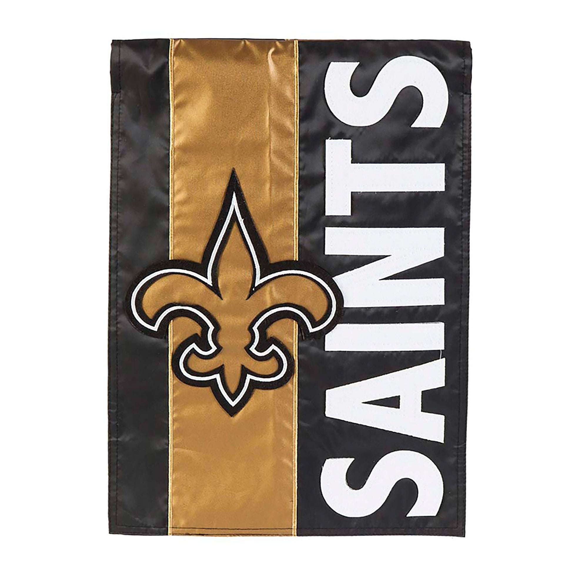 2-Sided NFL Team Pride Applique Flag New Orleans Saints in black and gold with fleur-de-lis on Tampa Home & Garden Store