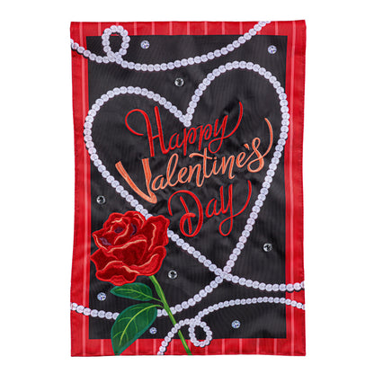 Valentine's Day Pearls Applique Flag with red border and pearl bead motif on Tampa Home & Garden Store