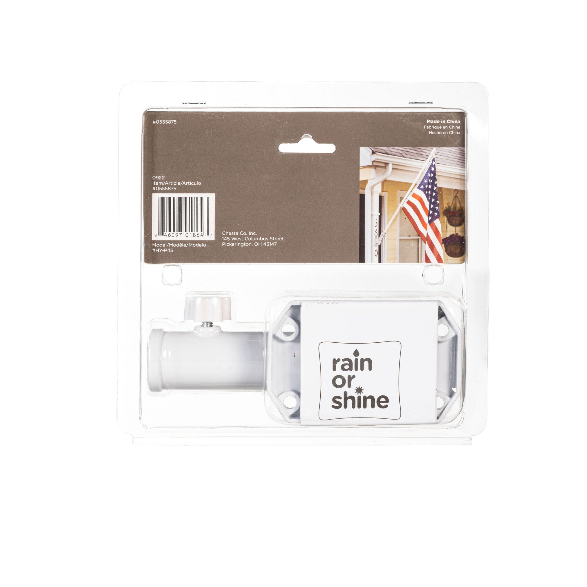 White metal flag pole bracket in packaging with mounting hardware on Tampa Home & Garden Store