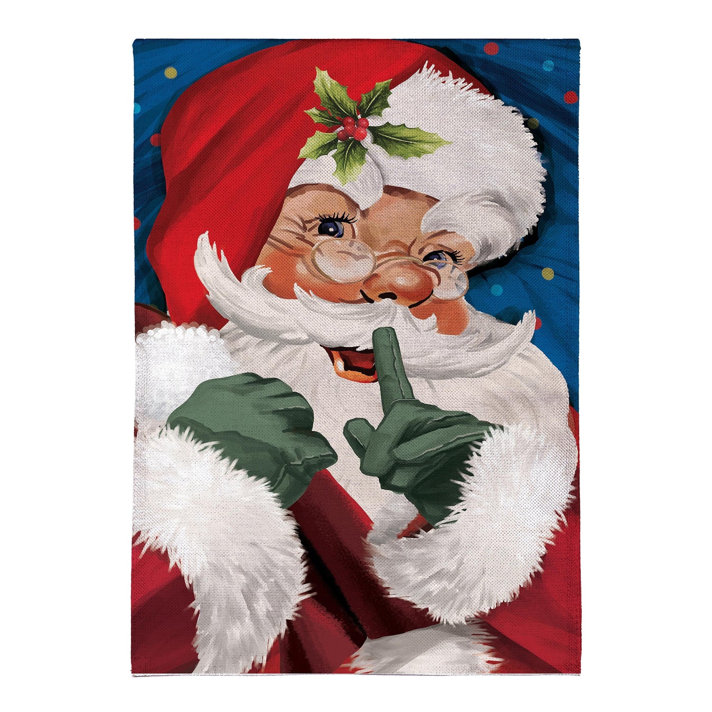 Traditional Santa Portrait Burlap House Flag by Evergreen Enterprises with holly accent on Tampa Home & Garden Store
