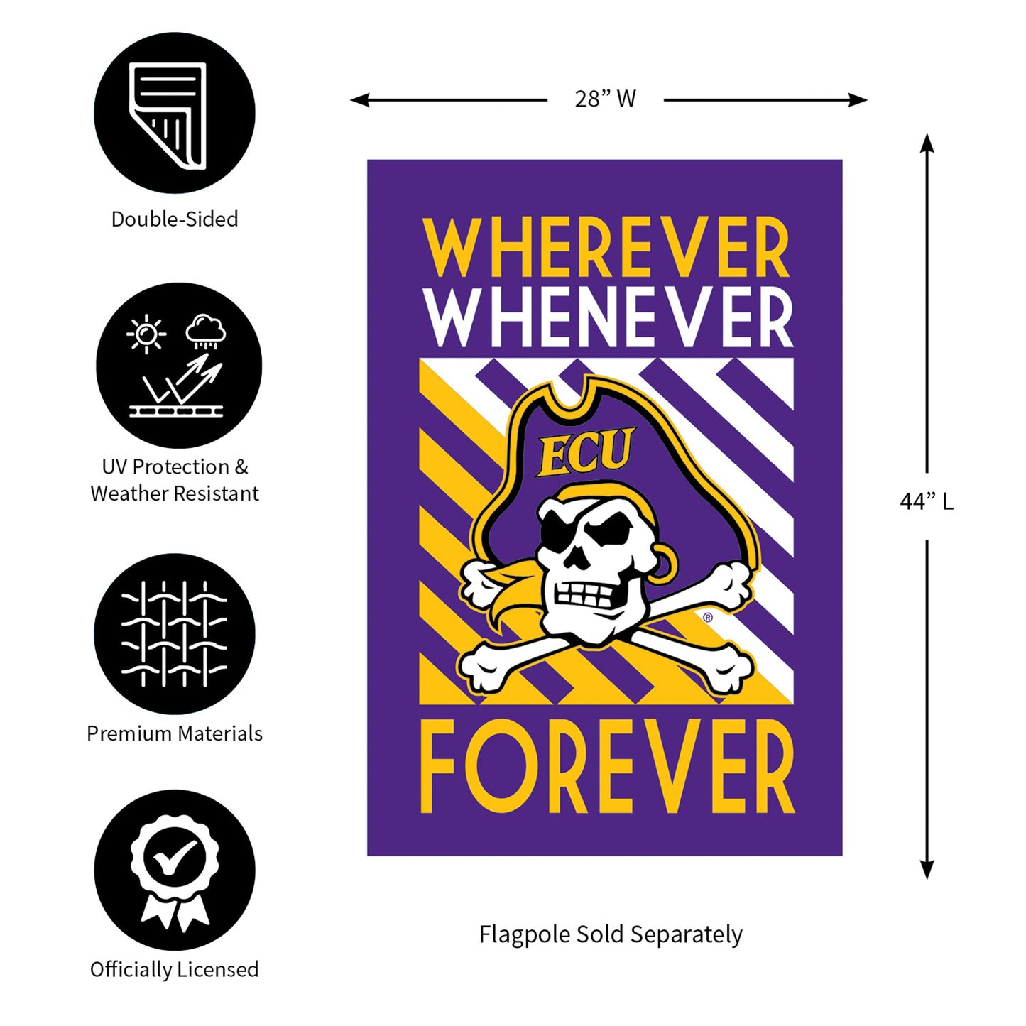 ECU WWF House Flag Lustre Flag purple and gold pirate crest with bold lettering on Tampa Home & Garden Store