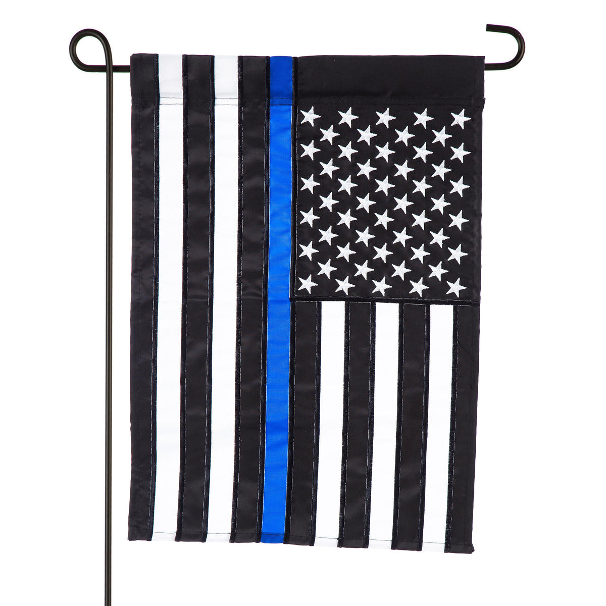 Thin Blue Line Garden Applique Flag with black and white stripes and blue stripe on Tampa Home & Garden Store