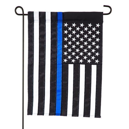 Thin Blue Line Garden Applique Flag with black and white stripes and blue stripe on Tampa Home & Garden Store