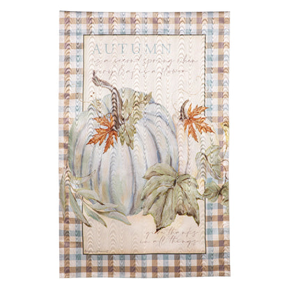 Autumn Harvest Moire House Flag with wood-textured center, blue AUTUMN, fall leaves on Tampa Home & Garden Store