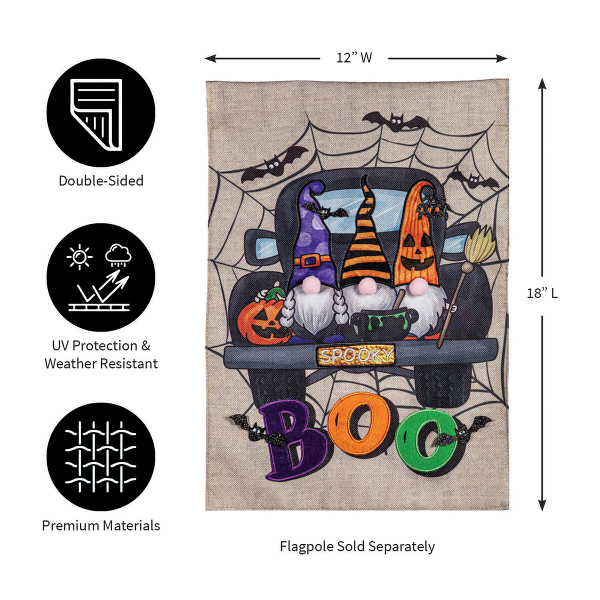 Spooky Truck Burlap Flag Halloween truck pumpkins and bats on burlap Evergreen Enterprises on Tampa Home & Garden Store