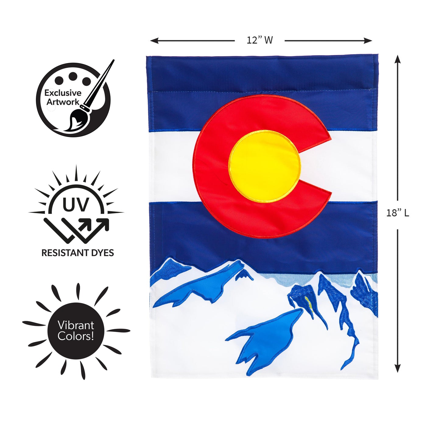 Colorado State Garden Applique Flag blue white red with yellow disk CO C emblem Evergreen on Tampa Home & Garden Store