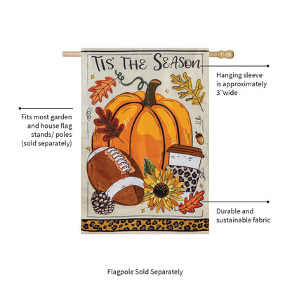 Tis' Season Fall Applique House Flag with orange pumpkin leaves by Evergreen Enterprises on Tampa Home & Garden Store