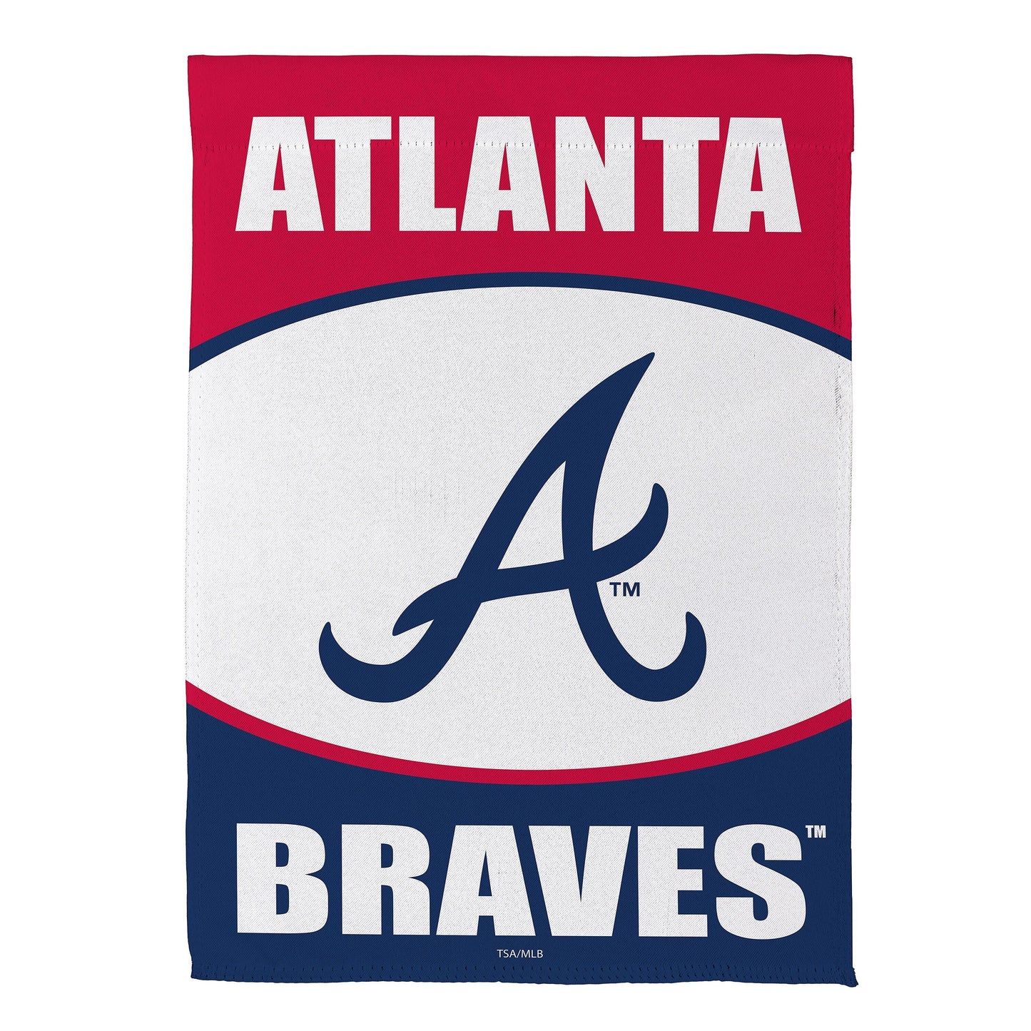 Atlanta Braves Suede Garden Flag by Evergreen Enterprises in red with white ATLANTA text on Tampa Home & Garden Store