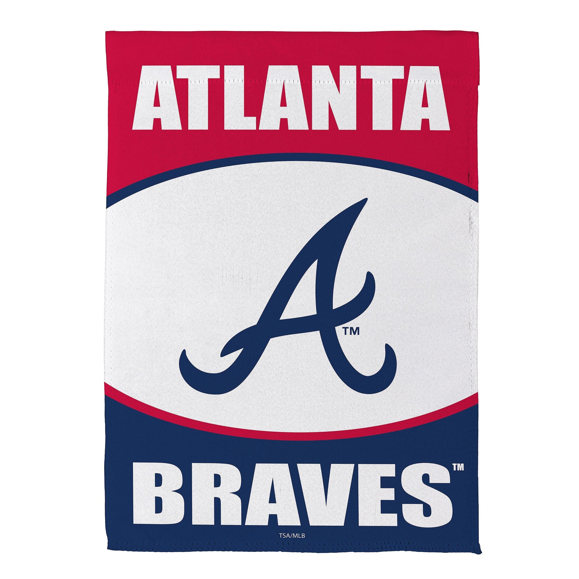 Atlanta Braves Suede Garden Flag by Evergreen Enterprises in red with white ATLANTA text on Tampa Home & Garden Store