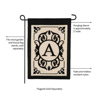 Cambridge Monogram Applique Flag beige panel with black border and A monogram by Evergreen on Tampa Home & Garden Store