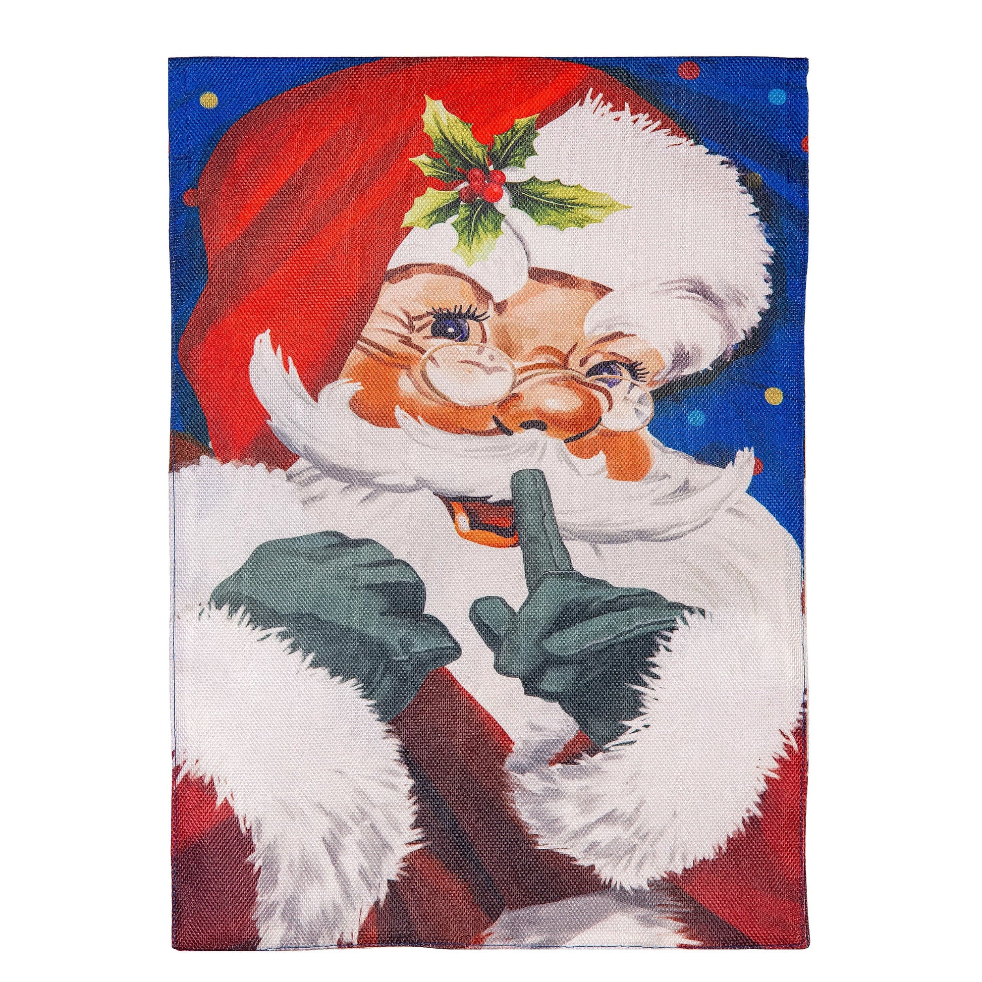 Traditional Santa Burlap Garden Flag with red suit by Evergreen Enterprises Wholesale Collective on Tampa Home & Garden Store