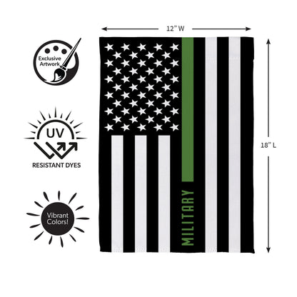 Military Thin Green Line Garden Flag with black/white stripes and green stripe, 12W x 18L on Tampa Home & Garden Store