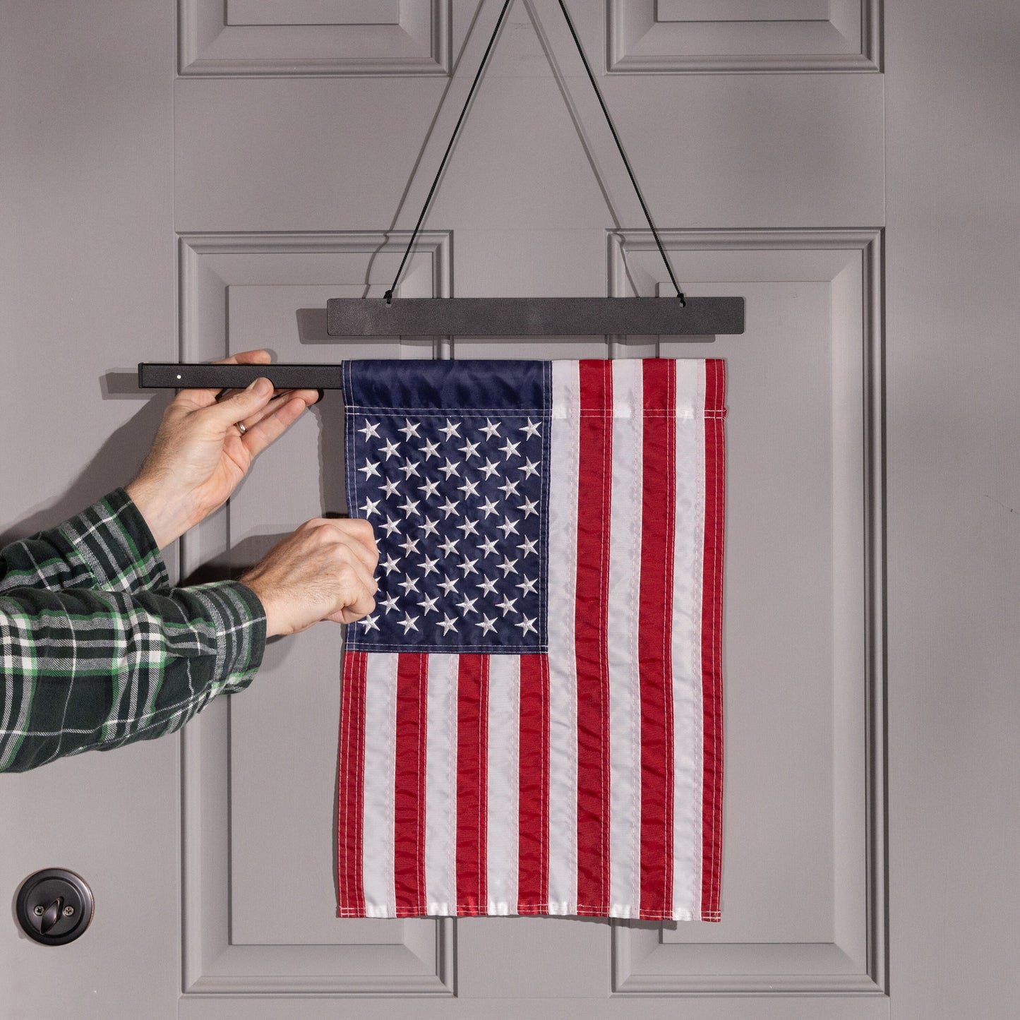 American Flag Garden Applique Flag with blue field of stars and red stripes, metal hanger on Tampa Home & Garden Store