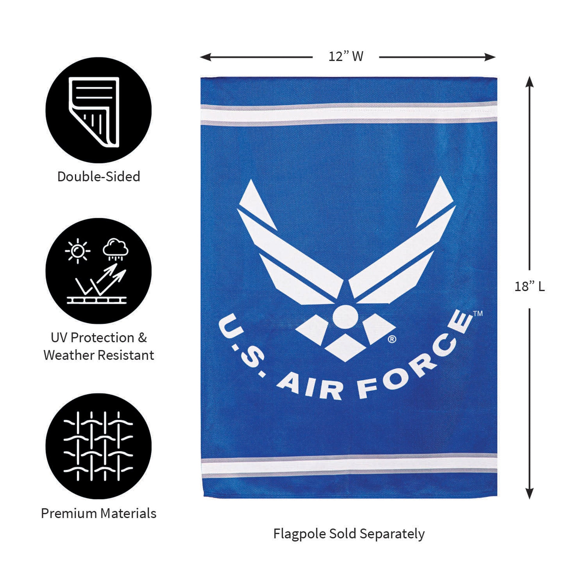 Embossed suede flag, Air Force motif, GDN size; blue, double-sided flag by Evergreen Enterprises on Tampa Home & Garden Store