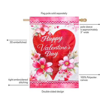 Happy Valentine's Day heart flag pink top border with red heart by Evergreen Enterprises on Tampa Home & Garden Store