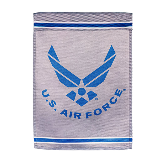 Embossed suede flag GDN size with Air Force emblem on gray fabric and blue accents on Tampa Home & Garden Store