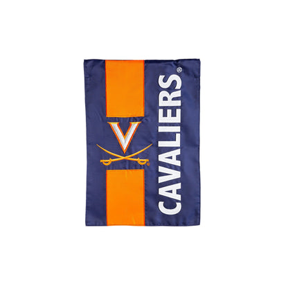 University of Virginia Embellished Garden Flag navy with orange stripe and white lettering by Evergreen on Tampa Home & Garden Store