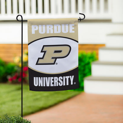 Purdue University suede garden flag on black stake by Evergreen Enterprises on Tampa Home & Garden Store