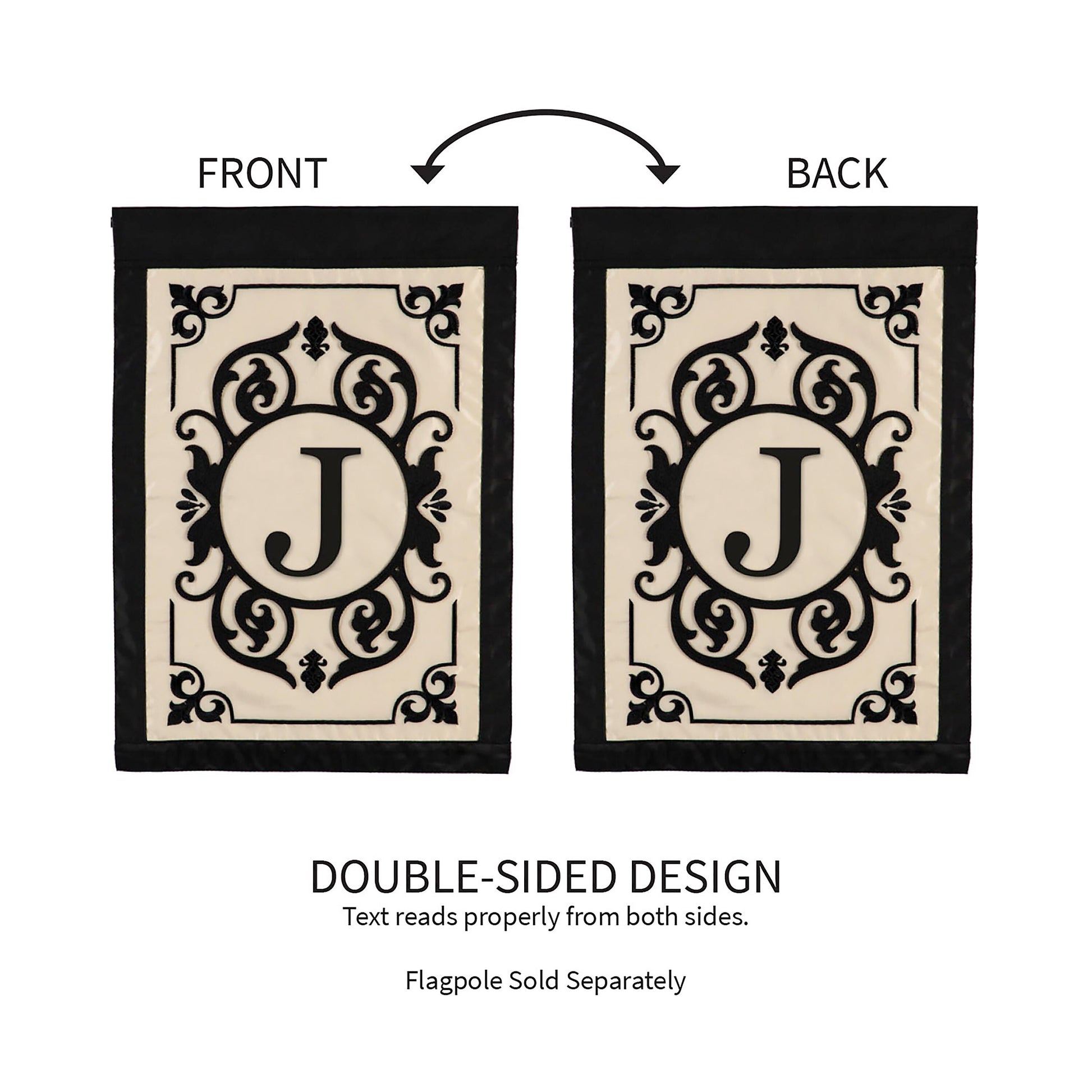 Cambridge Monogram Garden Flag Letter J, beige with black motif, Evergreen Enterprises pair on Tampa Home & Garden Store