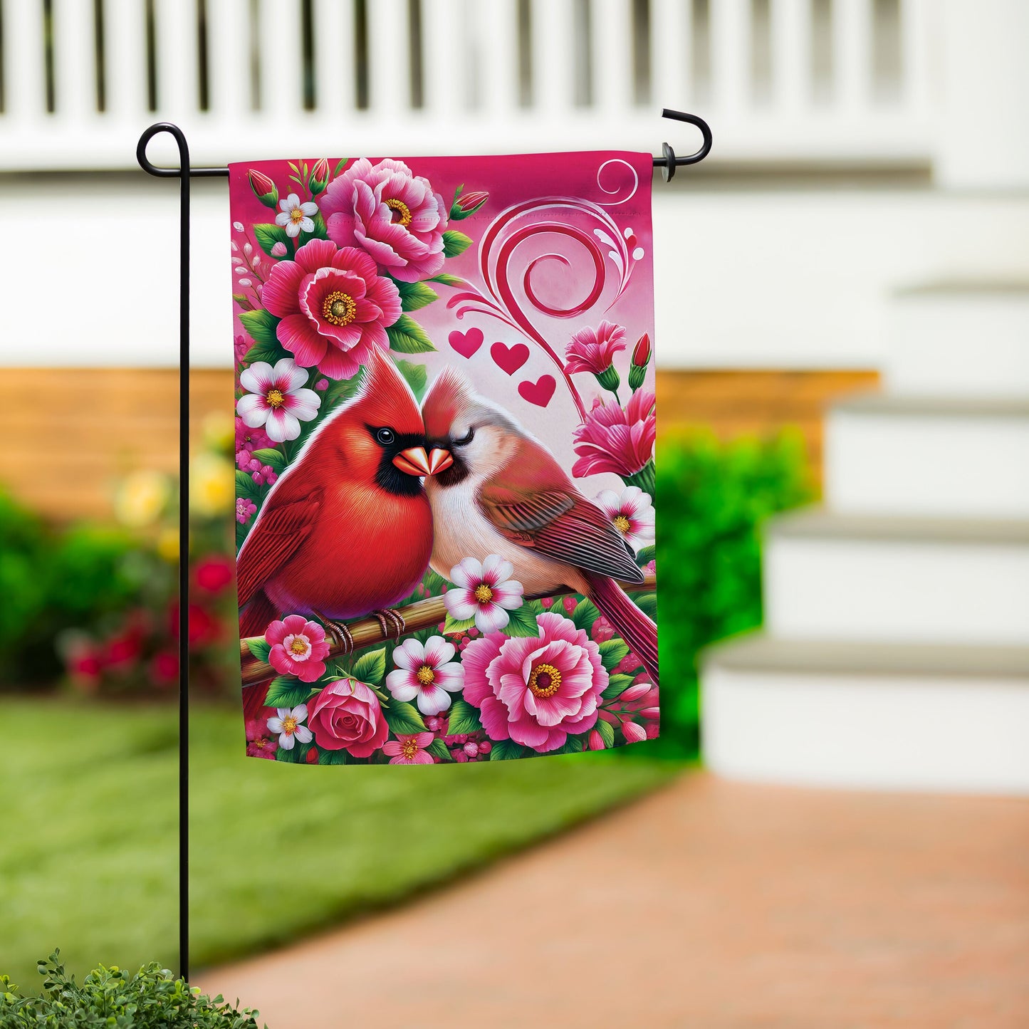 Drapeau de jardin en suède Amoureux des cardinaux