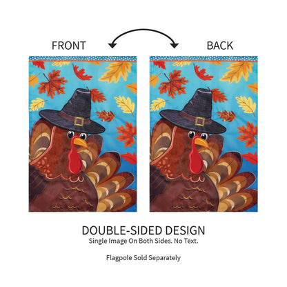 Turkey Time Applique Flag pair, double sided with autumn leaves and turkey; front & back on Tampa Home & Garden Store