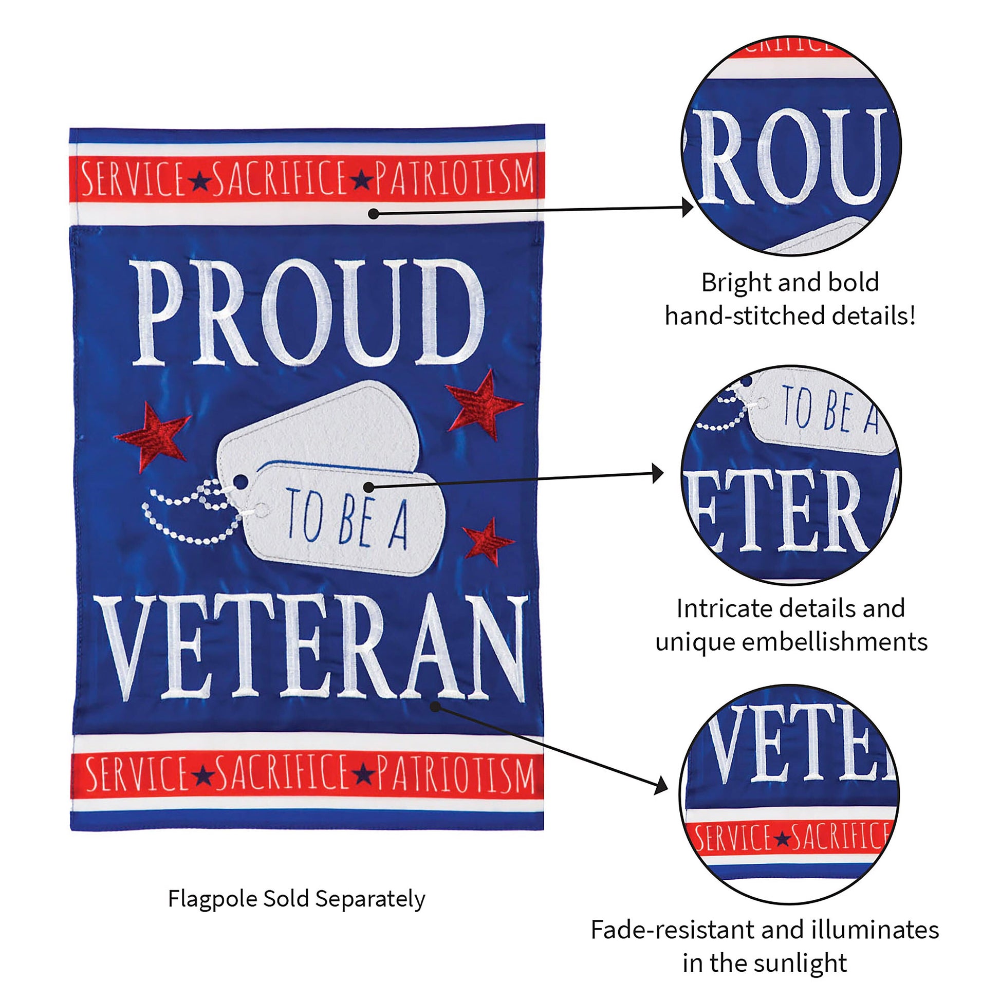 Proud Veteran Garden Applique Flag by Evergreen Enterprises Wholesale Collective blue flag on Tampa Home & Garden Store