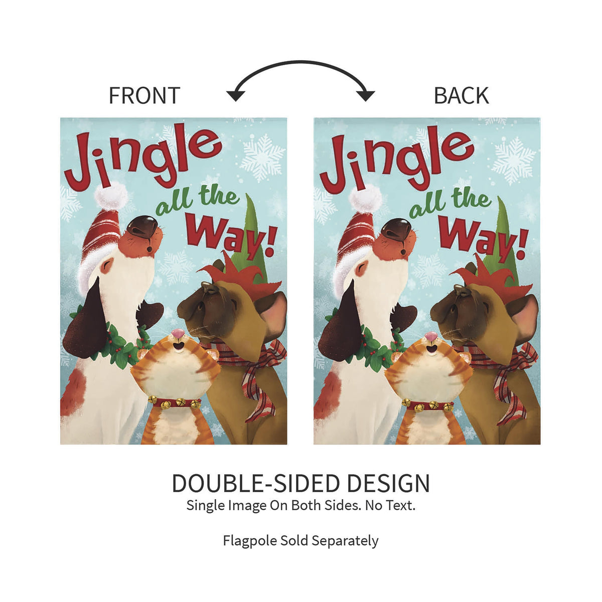 Jingle All the Way Suede Garden Flag, double-sided design with dogs, Evergreen Enterprises on Tampa Home & Garden Store