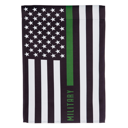 Military Thin Green Line suede garden flag with US stars, green stripe and black-white stripe on Tampa Home & Garden Store